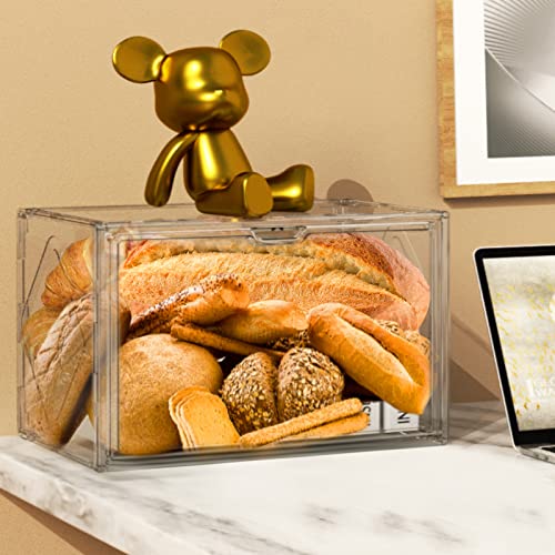 Onlyoily 2Pcs Upgrade Large Bread Box For Kitchen Countertop, Plastic Bread Box Bread Holder, Stackable Double Layer Bread Storage Container, Clear Bread Boxes For Kitchen Countertop, Pantry Storage #TOP5