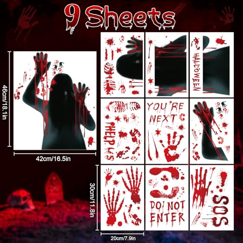 Large Halloween Window Stickers, Isisyu 9 Sheets Halloween Window Decorations with Bloody Handprints Zombie Silhouettes, Scary Bloody Double Sided Clings Decals for Glass Bathroom Party Decoration - Cosy Home Interiors Large Halloween Window Stickers, Isisyu 9 Sheets Halloween Window Decorations with Bloody Handprints Zombie Silhouettes, Scary Bloody Double Sided Clings Decals for Glass Bathroom Party Decoration - Image 3