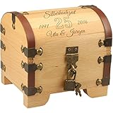 Geschenke 24 Holz-Schatztruhe - Silberhochzeit: Vintage Holztruhe mit Schloss und Gravur: personalisiert mit Namen und Datum - Geldgeschenk originell verpacken zur silbernen Hochzeit
