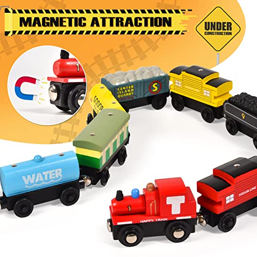 Atoylink 12Pcs Wooden Train Set Magnetic Train Toys For Toddlers Kids Engine Vehicles Toy Train Cars For Boys Girls Compatible With Train Tracks #TOP2
