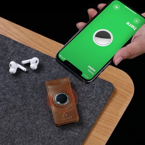 Magnetic Money Clip with airTag Holder credit card elastic band Holds to Cash and Cards (Brown)3