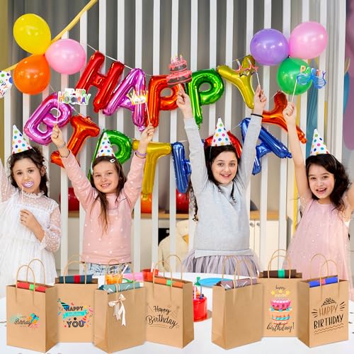 Image of BLEWINDZ 32Pcs 6x3.15x8.25 Inch Gift Bags with Tissues - Small Kraft Brown Paper Goodie Bags Bulk for Birthday Party Favors Grocery Shopping Retail Business