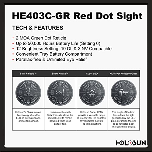Holosun Elite 2 Moa Dot Night Vision Compatible Solar/Battery Green Dot Sight, He403C-Gr Elite, Black #TOP3
