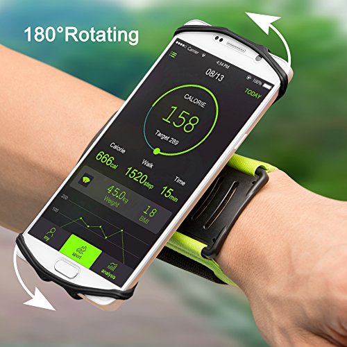 VUP Wristband Phone Holder for iPhone Xs Xs Max XR X 8 8 Plus 7 7 Plus 6S 6 5S Samsung Galaxy S9 S8 Plus S7 Edge, Google Pixel, 180° Rotatable, Great for Hiking Biking Walking Running Armband (Green)