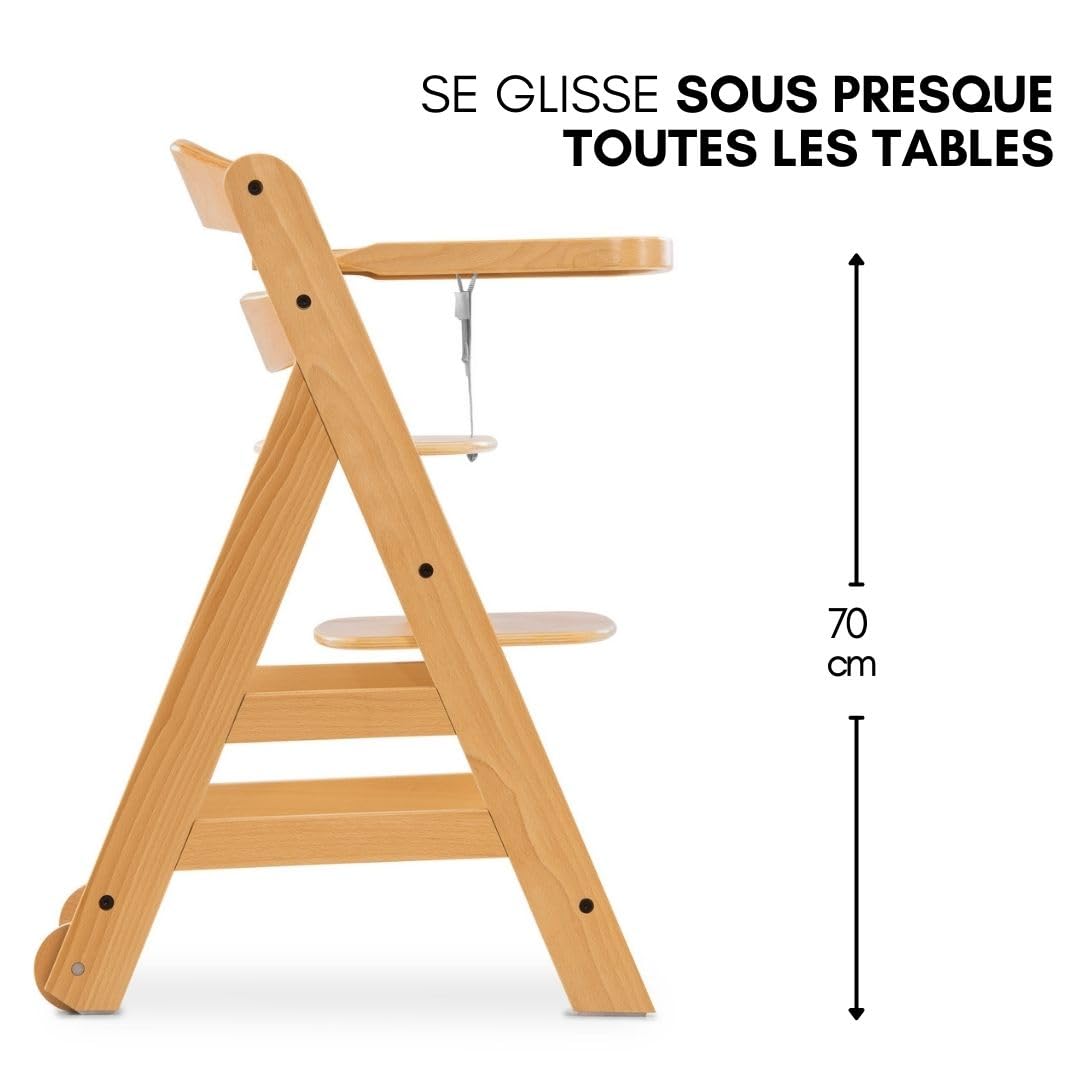 hauck Chaise Haute Bébé Evolutive en Bois Alpha Move Newborn Set avec Siège Nouveau-né Premium, Harnais 5 Points, dès Naissance, Roulettes, Coussin d'Assise et Tablette Repas - Naturel Gris Foncé