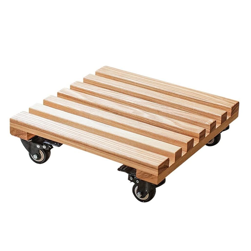 DFGHNBVC Heavy Duty Wood Rolling Plant Caddy Stand With Lockable Wheels, Square Plant Trolley Roller With Casters,Flower Pot Mover For Indoor Outdoor 15In