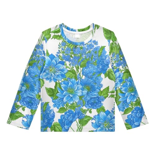 Dahlia Blossom Foliage Boy's Rash Guard Swim Shirt Long Sleeve Sun Shirt for Running Swiming Pool UPF50+ 4T