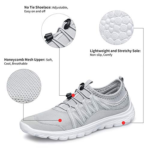 BELILENT Womens Sneakers Casual Shoes Slip on Walking Breathable Workout go Walk Work Gym Nursing Sport Daily Zomba Shoes for Travel Bowling Outdoor Indoor Grey/White 7 M US