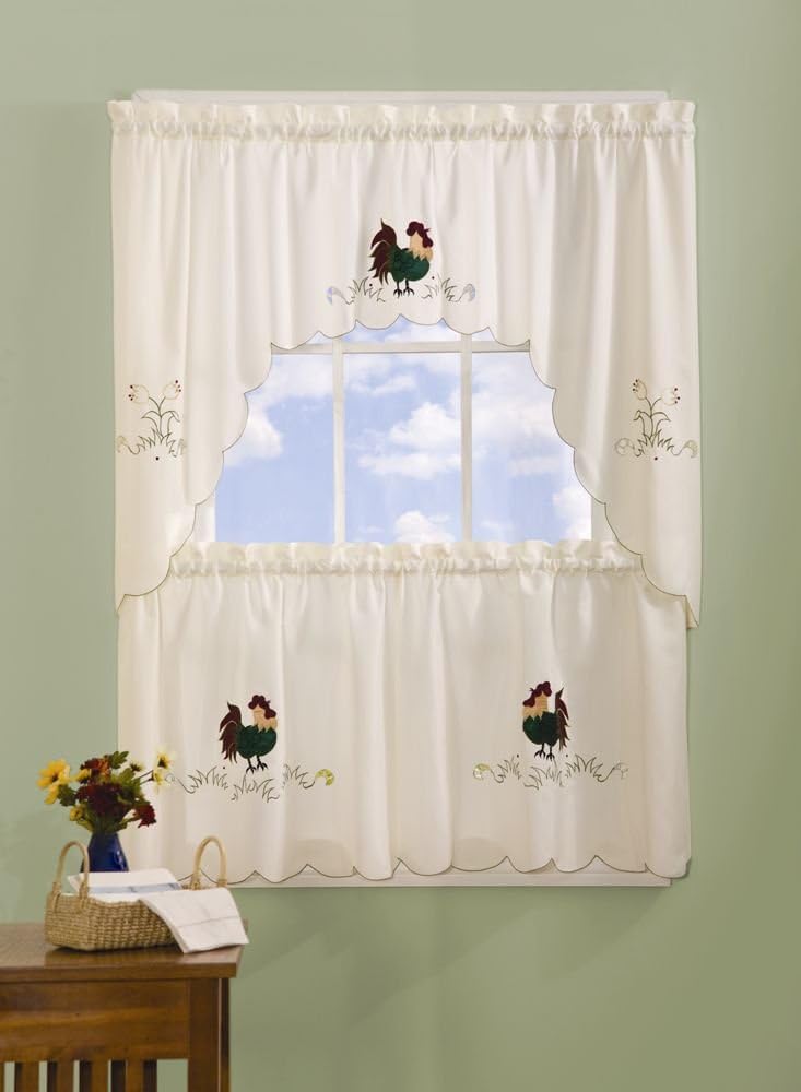 Achim Home Furnishings Rise and Shine Tier and Swag Set, 58-Inch by 24-Inch, Natural