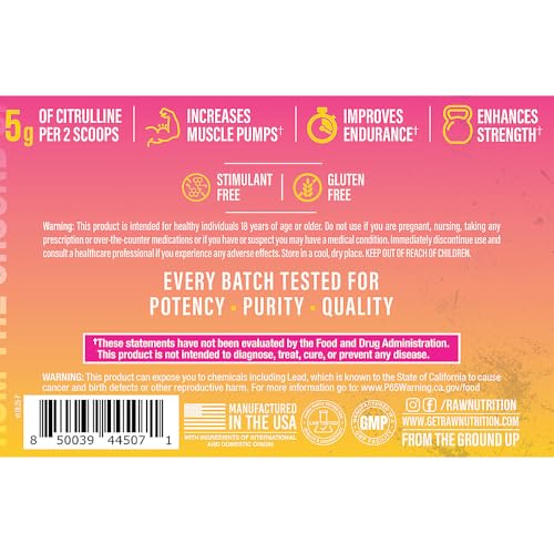 Image of RAW Pump Stim Free Pre Workout (Raspberry Lemonade) - Non-Stimulant Pre Workout Supplement Powder Nitric Oxide Booster - Pre Workout Supplements Drink for During Workout - 40 Servings