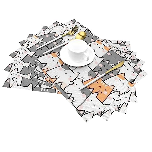 Set de table PVC tissé chat orange résistant chaleur salle à manger