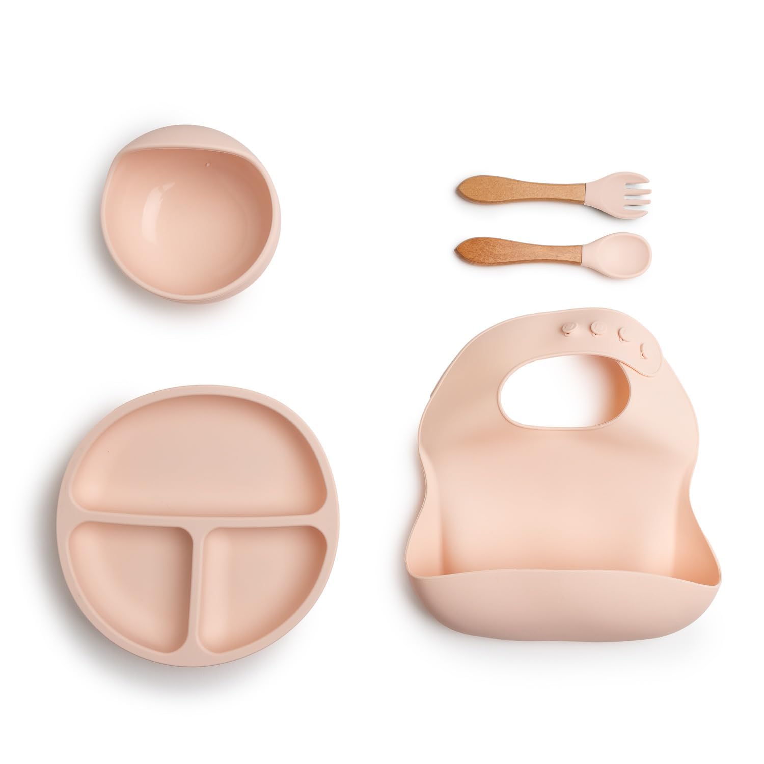 Regalo Ecológico Personalizado para Bebé | Set de Regalos para Niño/Niña | Vajilla de Silicona + Accesorios Personalizados (Rosa | Vajilla + Babero) | BebeDeParis