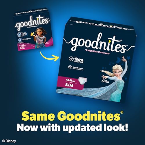 Goodnites Girls' Nighttime Bedwetting Underwear, Size S/M (43-68 lbs), 14 Ct, Packaging May Vary