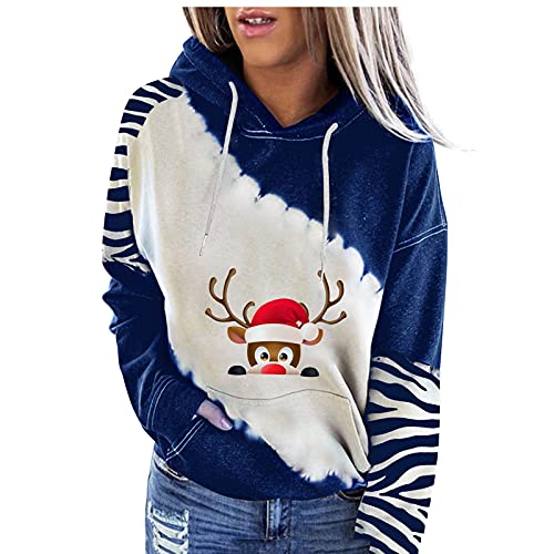 Hoodie Damen Weihnachts Rentier Weihnachtsbaum Druck Kapuzenpullover Schneeflocke Pulli in Kontrastfarbe Cover