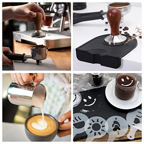 Foto von IGUGI Kaffee Tamper Set 51mm,Espresso 22pcs,- aus Edelstahl Enthält Kaffeedrücker,Ablage,350ml Milchkännchen,16* Schablonen,Reinigungsbürste,Kaffeemehlpresser