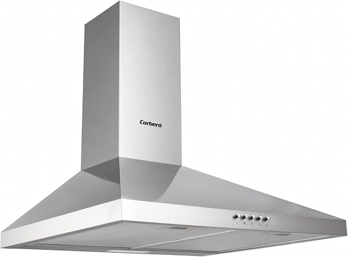 Corberó - Campana Decorativa Pirámide | KURAMATHI400FNX | 60 cm | Caudal 409 m³/h | Motor Inverter 65W | 3 Velocidades | 2 Filtros de Aluminio | Filtro de Carbón | E.Energética A | Inox oferta Amazon