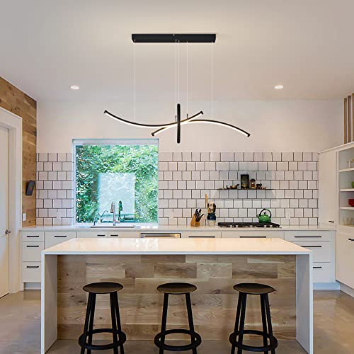 Qcyuui Modern Led Chandeliers Dimmable Pendant Lights With Remote Adjustable Height 60W Aluminium Contemporary Pendant Light Fixtures For Dining Room Kitchen Office,3-Lights,43 Inches,Matte Black #TOP6
