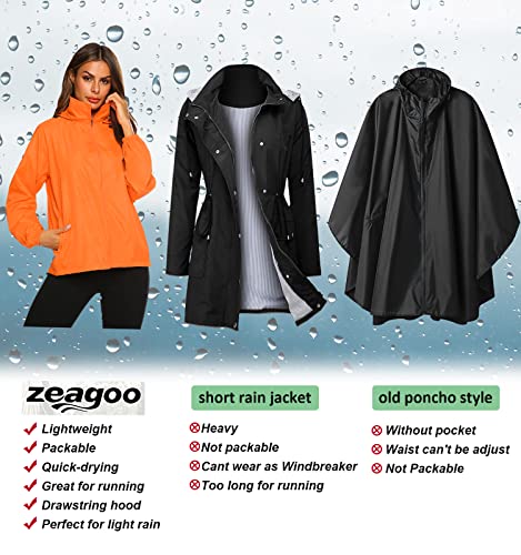 Zeagoo Womens Raincoat Waterproof Rain Jacket Lightweight Packable Hooded Rain Coat Outdoor Active Pocket Windbreaker Orange M #TOP3