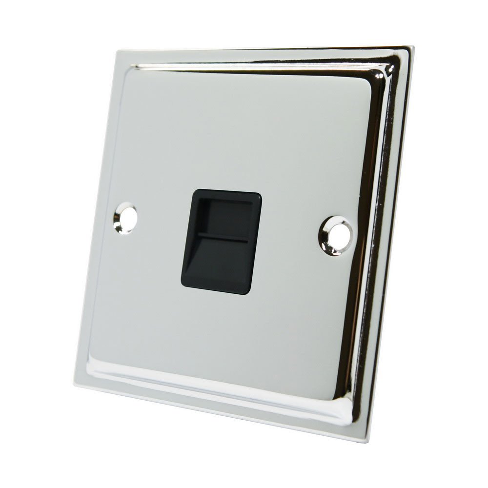 Slimline Polished Chrome Telephone Slave Socket Black Insert - BT Phone Extension Secondary Socket