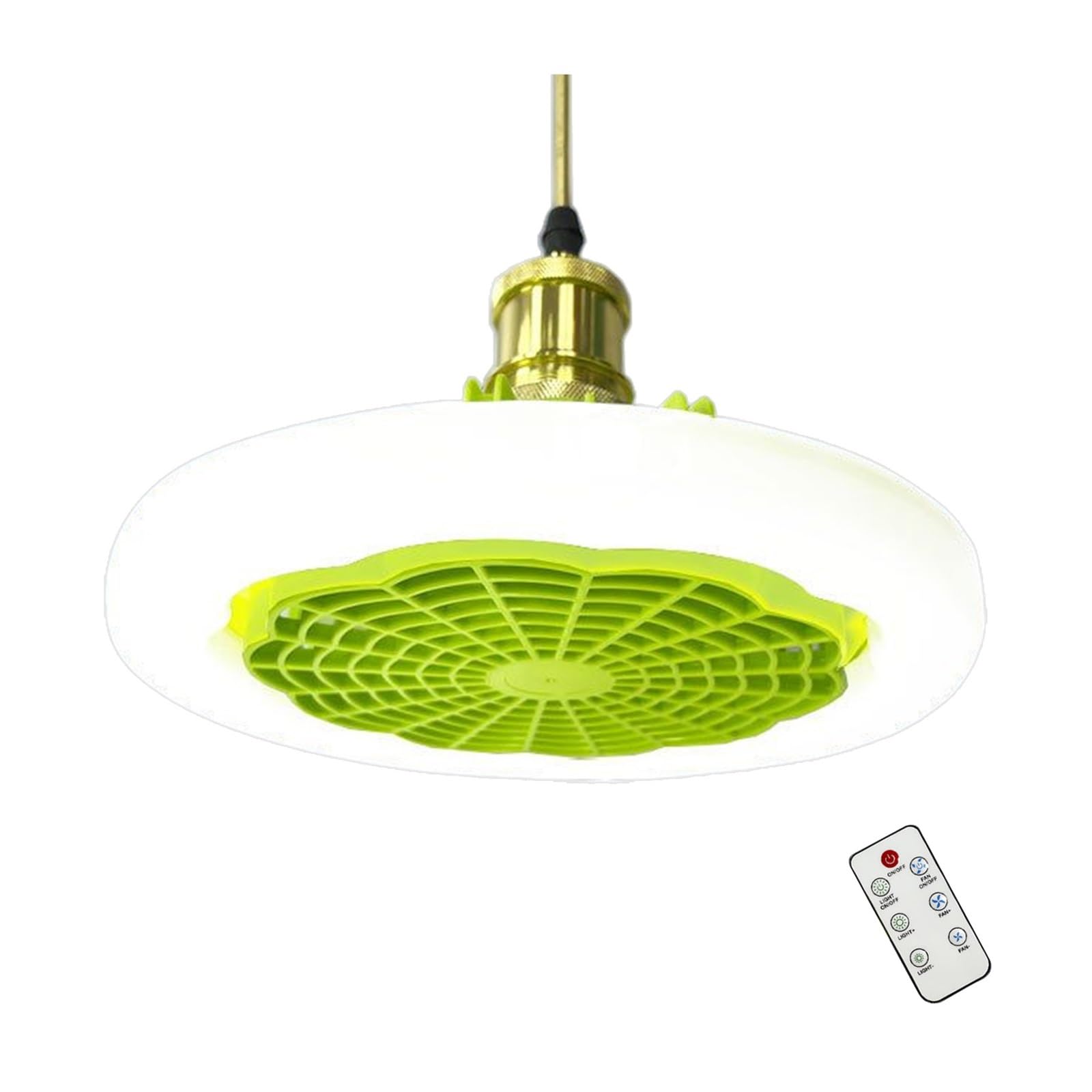 KOESRXNQW Ceiling Fan with Lighting Lamp E27 Converter Base with Remote Control for Bedroom Living Home Silent 3 Speeds Quiet Cooling(Green with Control)
