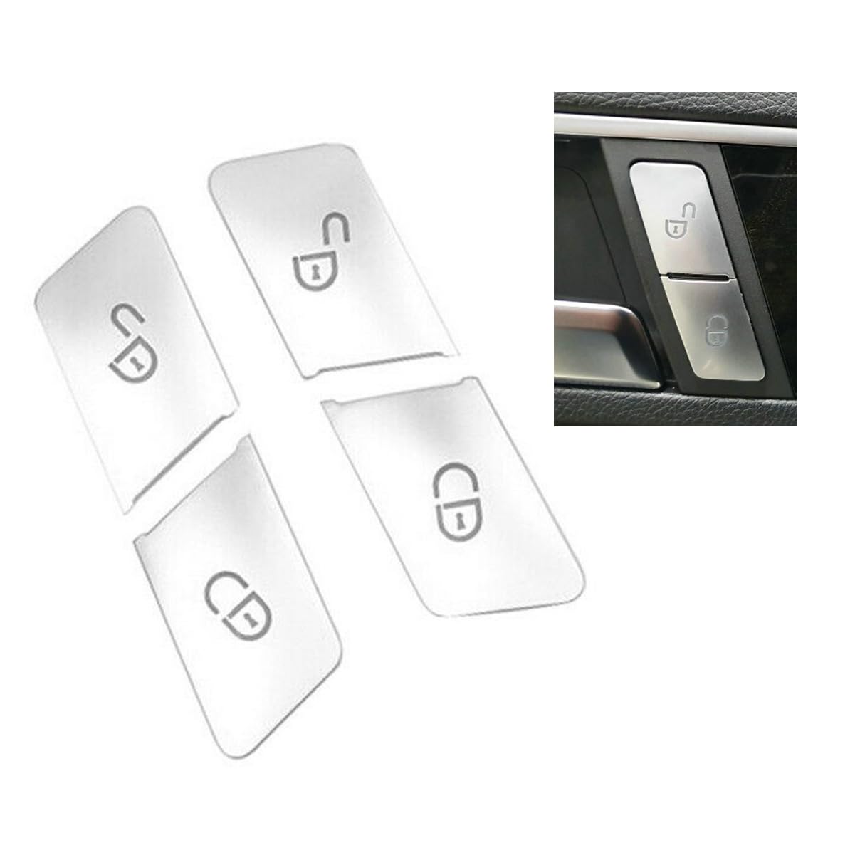 Driver Passenger Side Door Lock Unlock Switch Button Trim Cover Replacement Compatible for Mercedes Benz C-Class W204 C180 C250 C300 C350 2007-2014,E-Class W212 2010-2015 (Silver)