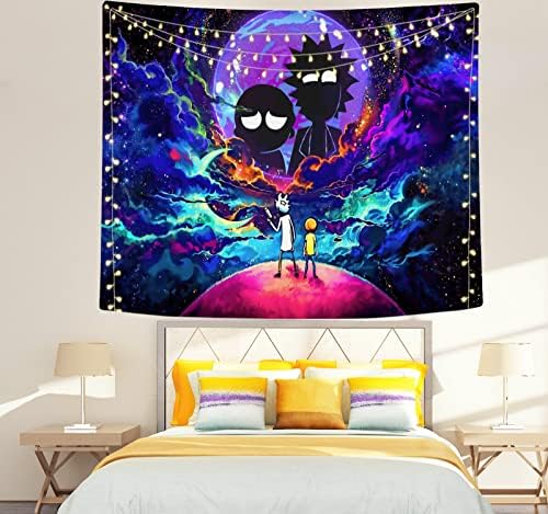 DIOVMA Rick Morty Tapestry Trippy Anime Tapestry for Bedroom, Colour Galaxy and Moon Tapestries, Psychedelic Art Tapestries Wall Hanging Decoration for Living Room Bedroom & Dorm (29.1 x 33.4 Inches)