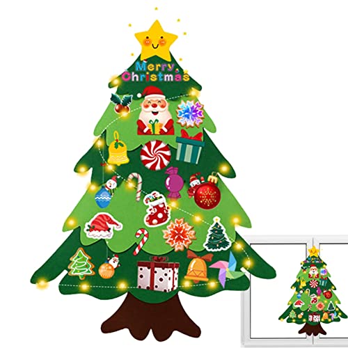 Árvore de Natal de Feltro para Parede Infantil com Luzes - Árvore de Natal de parede de 3 pés com en
