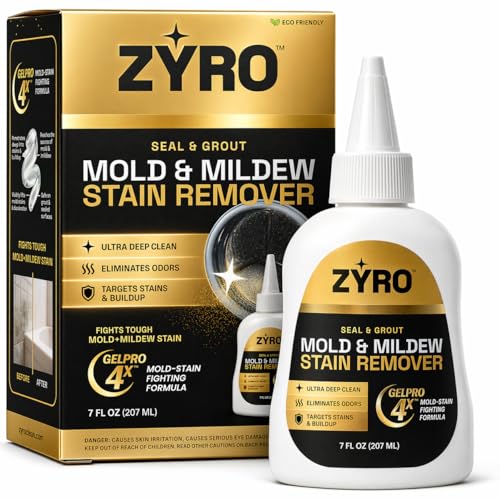 Mold Stain Remover Gel | Heavy Duty Mildew Stain Remover | Tile Grout Cleaner | Home Cleaning Gel for Bathroom Grout, Bathtub, Shower, Caulk & Front Loader Washing Machine Seal | Zyro