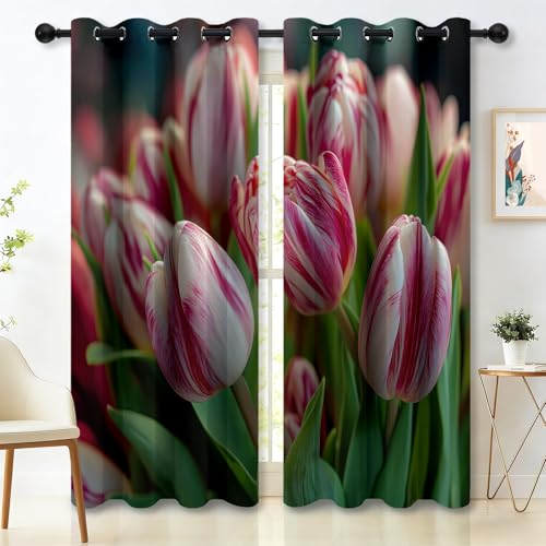 Rideau occultant thermique isolant à oeillets fleurs vertes 140x260 - 2