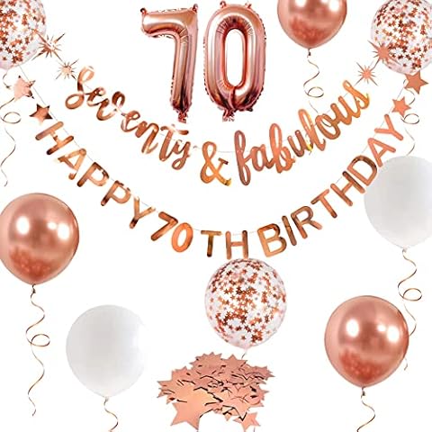 Rose Gold Seventy & Fabulous Happy 70th Birthday Banner Garland Foil Balloon 70 for Womens 70th Birthday Decorations Hanging 70 and Fabulous Cheers to 70 Years Old Birthday Party Supplies Backdrop Cover