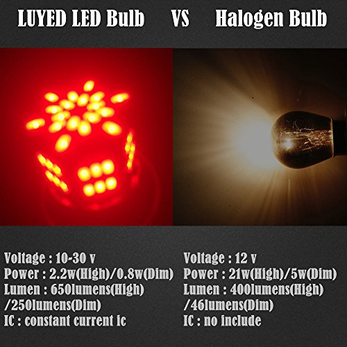 Luyed 2 X 650 Lumens Super Bright 1157 3014 54-Ex Chipsets 1157 2057 2357 7528 Led Bulbs Used For Tail Lights,Brake Lights And Turn Signal Lights,Red #TOP2