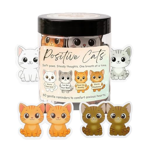Cosblisvia 60 Positive Katzen Motivationskarten, Affirmationskarten für Erwachsene, Geschenke für Frauen, Teenager, Männer...