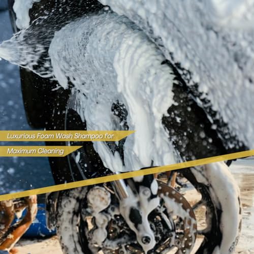 Image of CAR SAAZ Foam X Car & Bike Wash Foam Shampoo (1 LTR) with Waterproof Microfiber Mitt Hand Glove | Premium Foam Shampoo for Super Clean Wash | pH Neutral, Thick Suds, Highly Effective (1000 ml)