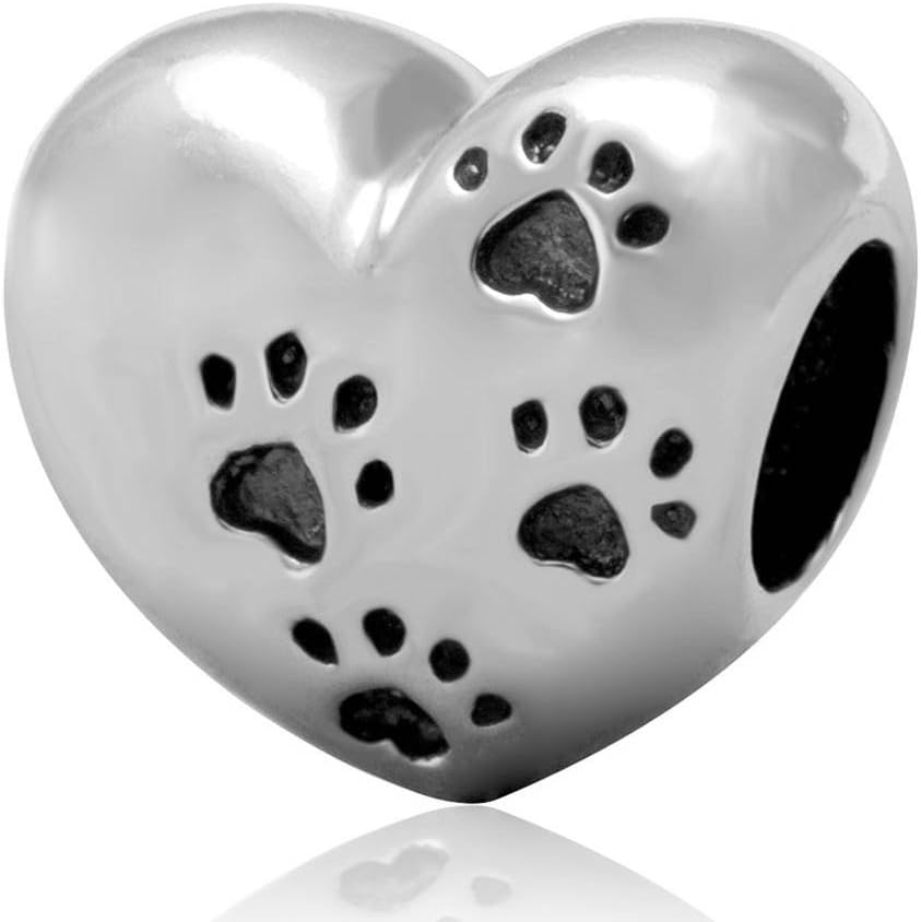 My Sweet Pet Paw Print Charm 925 Sterling Silver I Love My Dog Heart Bead for European Charm Bracelet