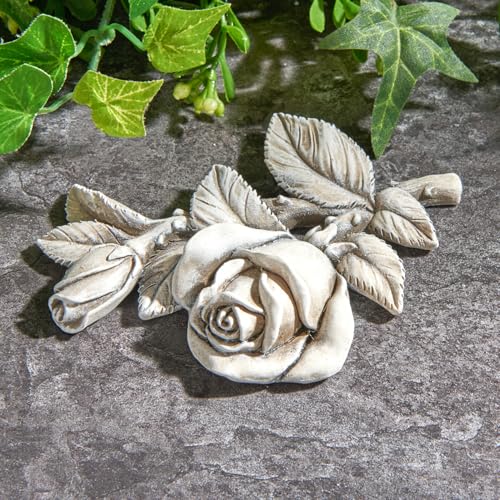 3 Pagen® Grabschmuck Rose – Gedenkstein in Rosenform – stilvolle und Zeitlose Grab-Dekoration – Robustes Material ideal für den Einsatz im Außenbereich – Rosendesign - beige