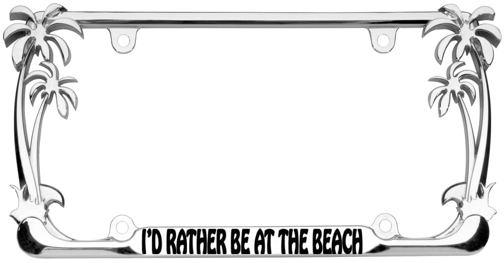 I'd Rather Be at The Beach Style Palm Tree Heavy Duty Metal License Plate Frame Auto License Plate Frame/Car Accessories