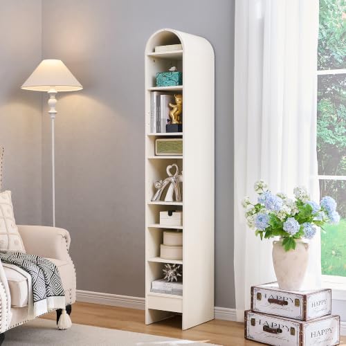 Image of IFBUY 67 inch Tall Arched Bathroom Storage Cabinet, 8-Tier Modern Farmhouse Storage Cabinet with Adjustable Shelves, Wood Freestanding Cabinet for Bathroom, Living Room, Entryway, Hallway (Antique White)