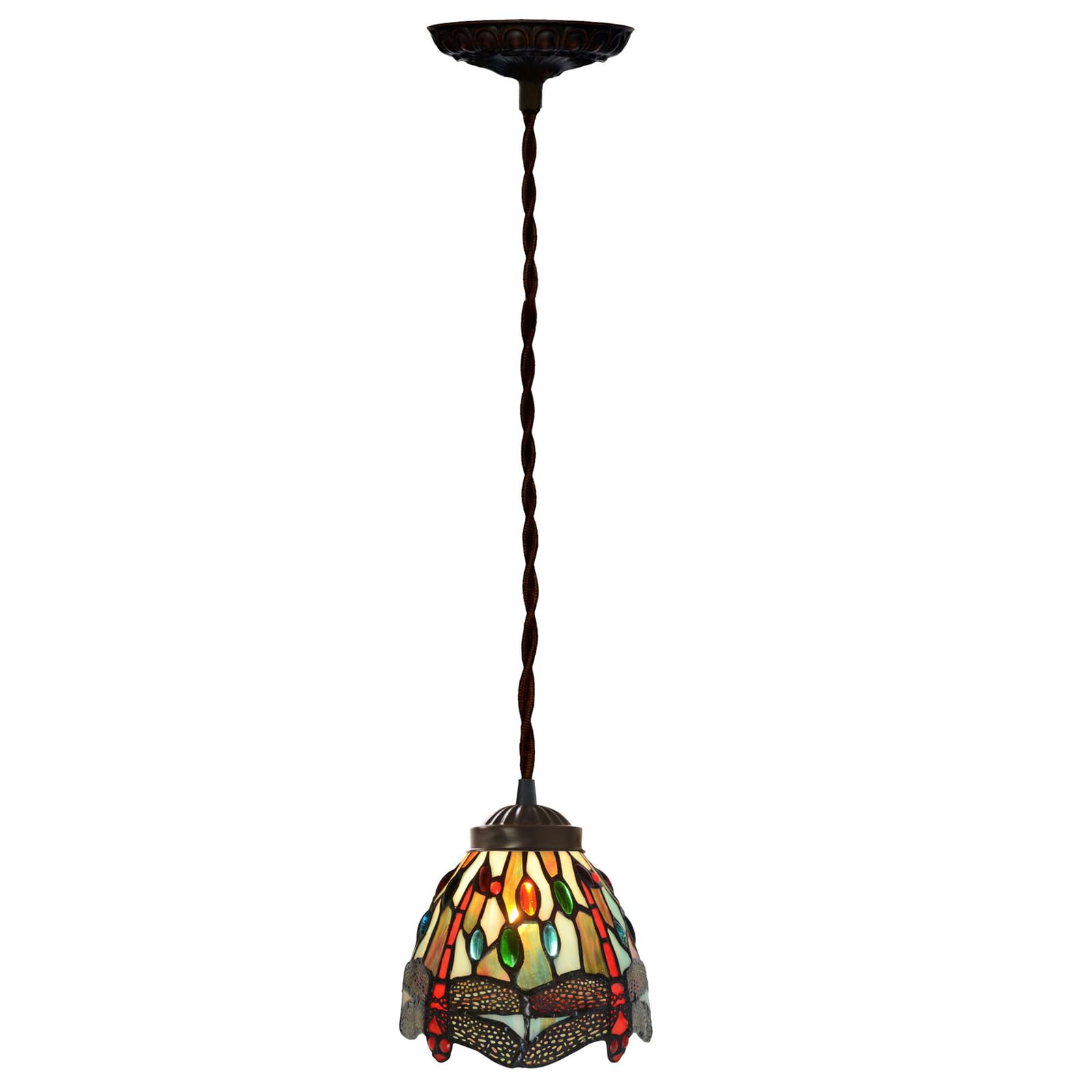 Aioneer Tiffany Style Pendant Light Fixtures, Dragonfly Stained Glass Chandeliers Ceiling Light For Living Room Bedroom Bathroom Hallway Decorative-Green-1 lights