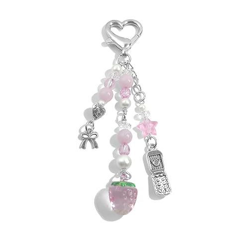 AGEN KGEN Novelty keychains Aesthetic Y2K Keychain Charms Stylish Keychains Accessories for Women Bag Purse Gifts - 1x Pink Strawberry