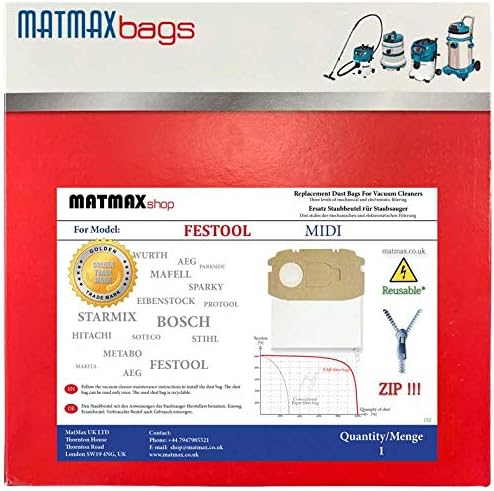 Reusable* Zip, Self-Cleaning Fabric Filter Bags for Festool MIDI (Important - use with CTL MIDI Built Until 2018 year) - More Efficient Replacement (Improved from 11-2024)
