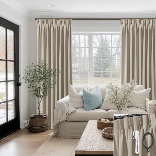 SHINELAND Taupe Pinch Pleated Linen Curtains