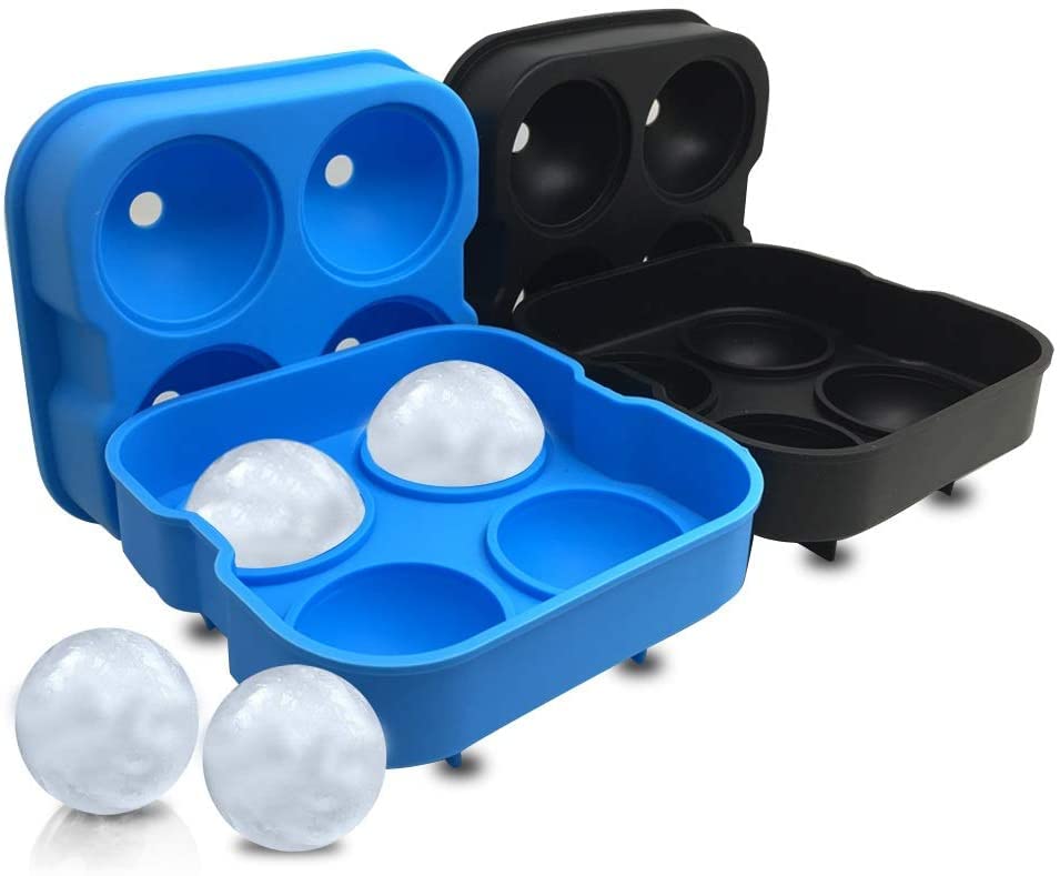 Frackson Round Ice Cube Mold,Ice Ball Maker Mold (Set of 2),Large Ice Cube Tray for Whiskey,Cocktails,Baby Food,Sphere Ice Cube Mold Reusable and BPA Free (Black & Blue)