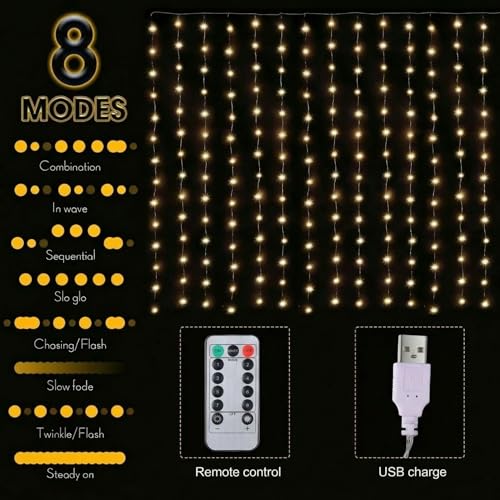 Image of Meonum 1 Pack 195LED Curtain Tapestry Backdrop String Lights | Each 13 Strings 6.6 x 5 ft Fairy String Light, 8 Modes Tapestry Hanging String Lights for Bedroom Christmas Curtain Decor