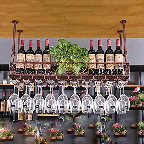 Estante para vino de techo con acabado retro europeo para copas de cristal fino