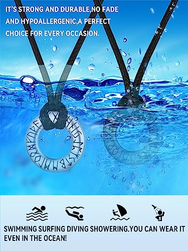 Viking Runes Necklace With Leather Neck Chains Black Stainless Steel Nordic Mythology Rune Charms #TOP4