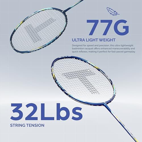 Image of TANSO Wraith Strung Badminton Racket (32 Lbs Tension, Recommended by Padukone School of Badminton, 77 Grams Ultra Light Weight Full Carbon Fiber with Premium Strings and Full Racquet Cover)
