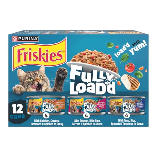 Purina Friskies Fully Loadd Wet Cat Food Variety Pack with Chicken Salmon or Tuna in Wet Cat Food Gravy - 5.5 Ounce (Pack of 12)