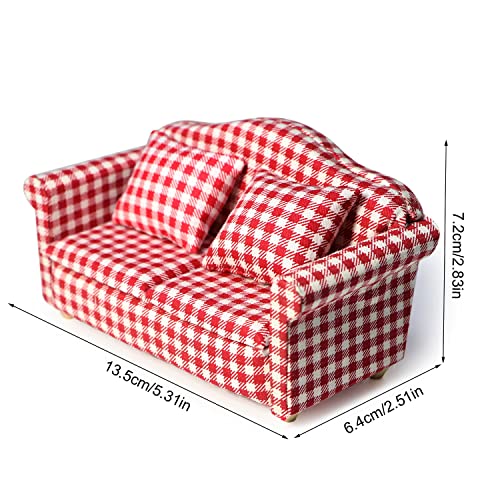 Cutemini DJ0048 Dollhouse Couch Miniature Sofa With Pillows Dollhouse Living Room Funiture 1:12 Scale Model 3 Pcs High Simulation Upholstered Wooden Fabric Armchair Mini Room Artificial House Scene Decoration thumb #7