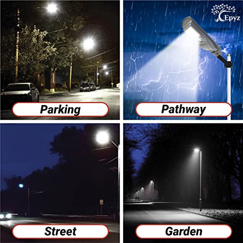 Image of Epyz 30Watt Grey Solar Street Light Outdoor with Remote, 208 Led Motion Sensor and Dusk to Dawn for Garden, Street, Lawn, Patios and Pathways [ with Out Pole ] [ Pack of 1, Cold White]