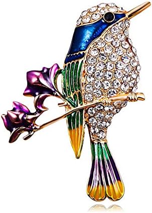 Hummingbird brooch pins for women fashion Bird pins Elegant rhinestone crystal women's brooches pin (Blue hummingbird)